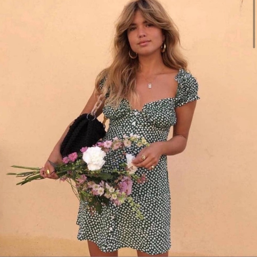 With Jean - Mini Floral Print Dress in Green